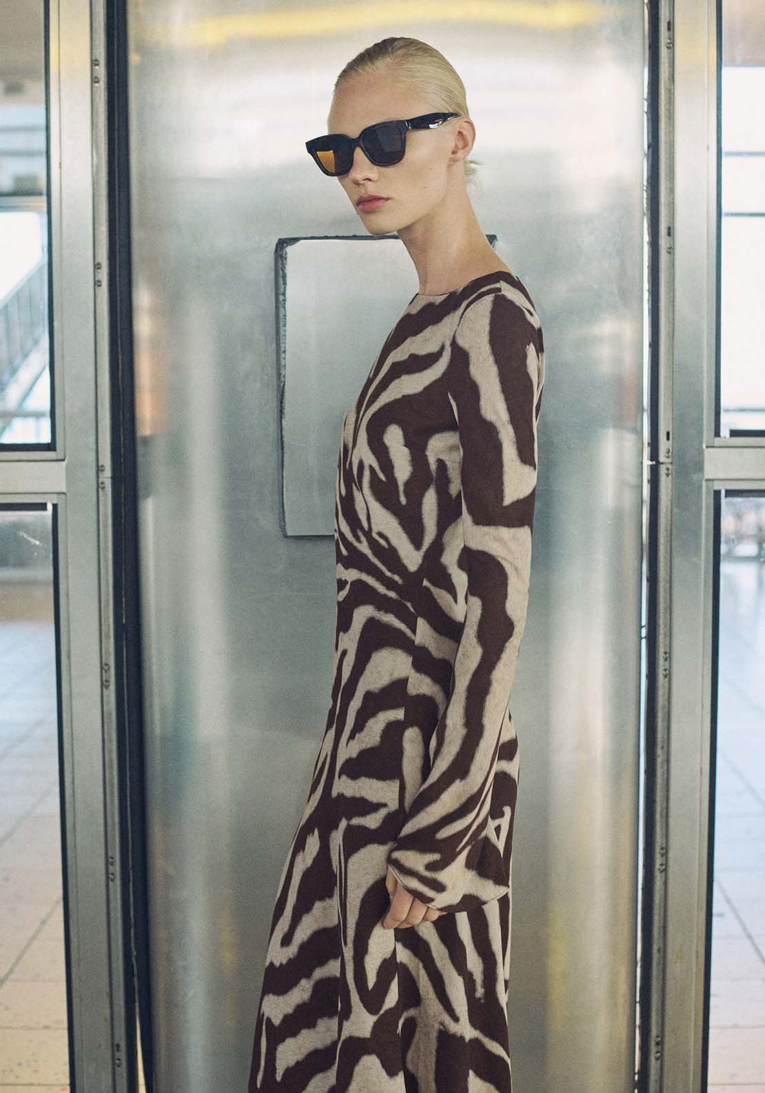 Mango Zebra flared dress - Brown 2 Shaws Department Stores
