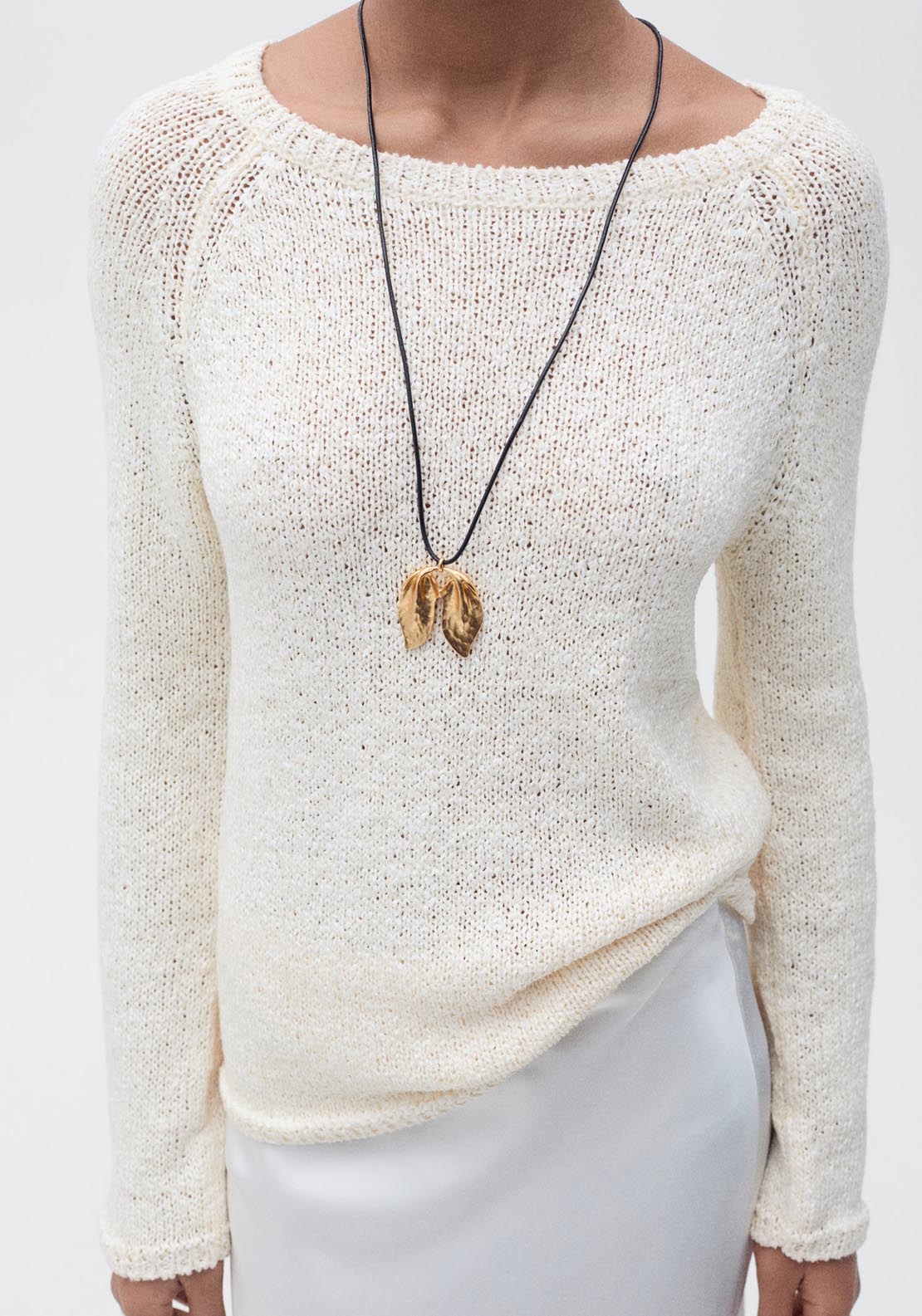 Mango Round Neck Crochet Sweater - Light Beige 1 Shaws Department Stores