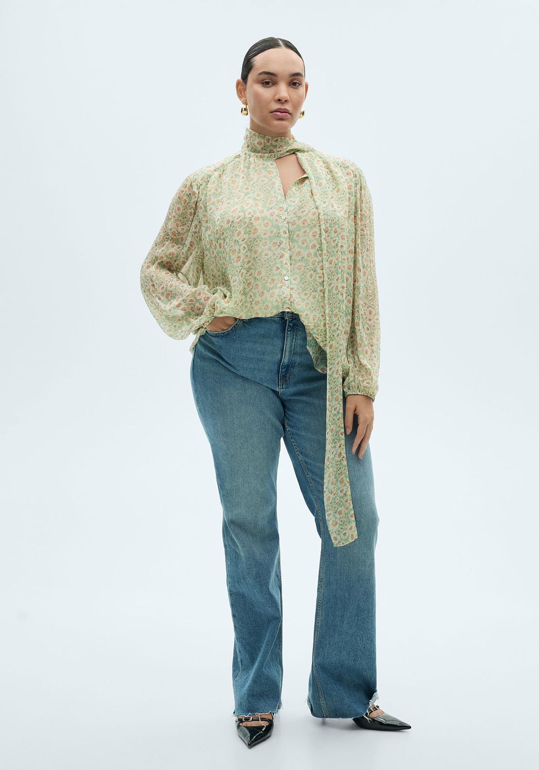Mango Floral tie blouse - Green 10 Shaws Department Stores