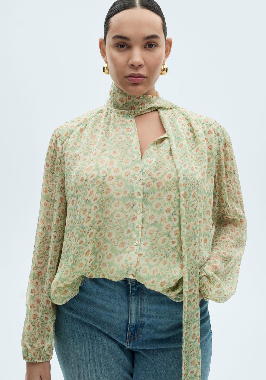 Mango Floral tie blouse - Green 15 Shaws Department Stores