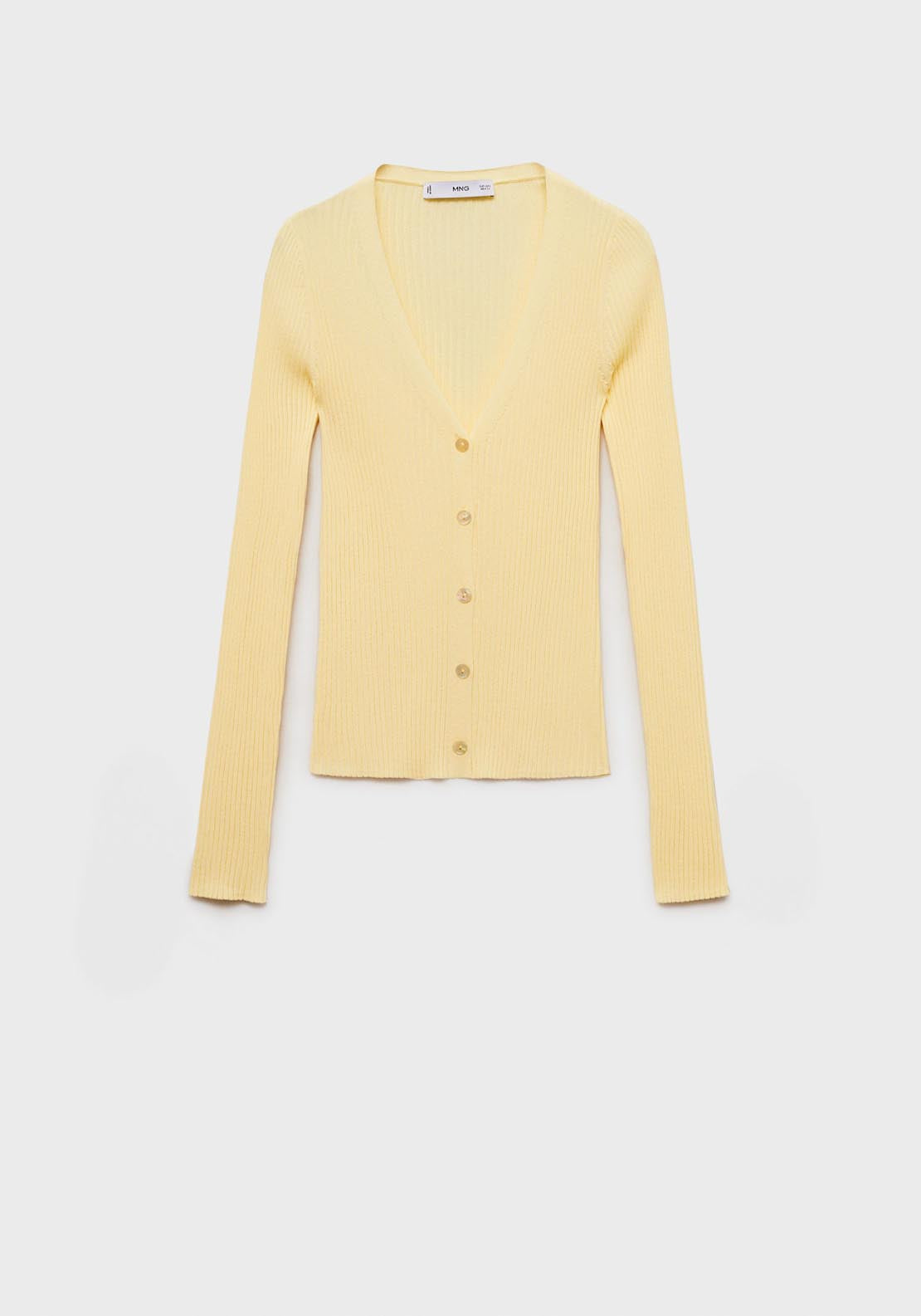 Mango V Neck Ribbed Knitted Cardigan - Light/pastel Yellow 5 Shaws Department Stores