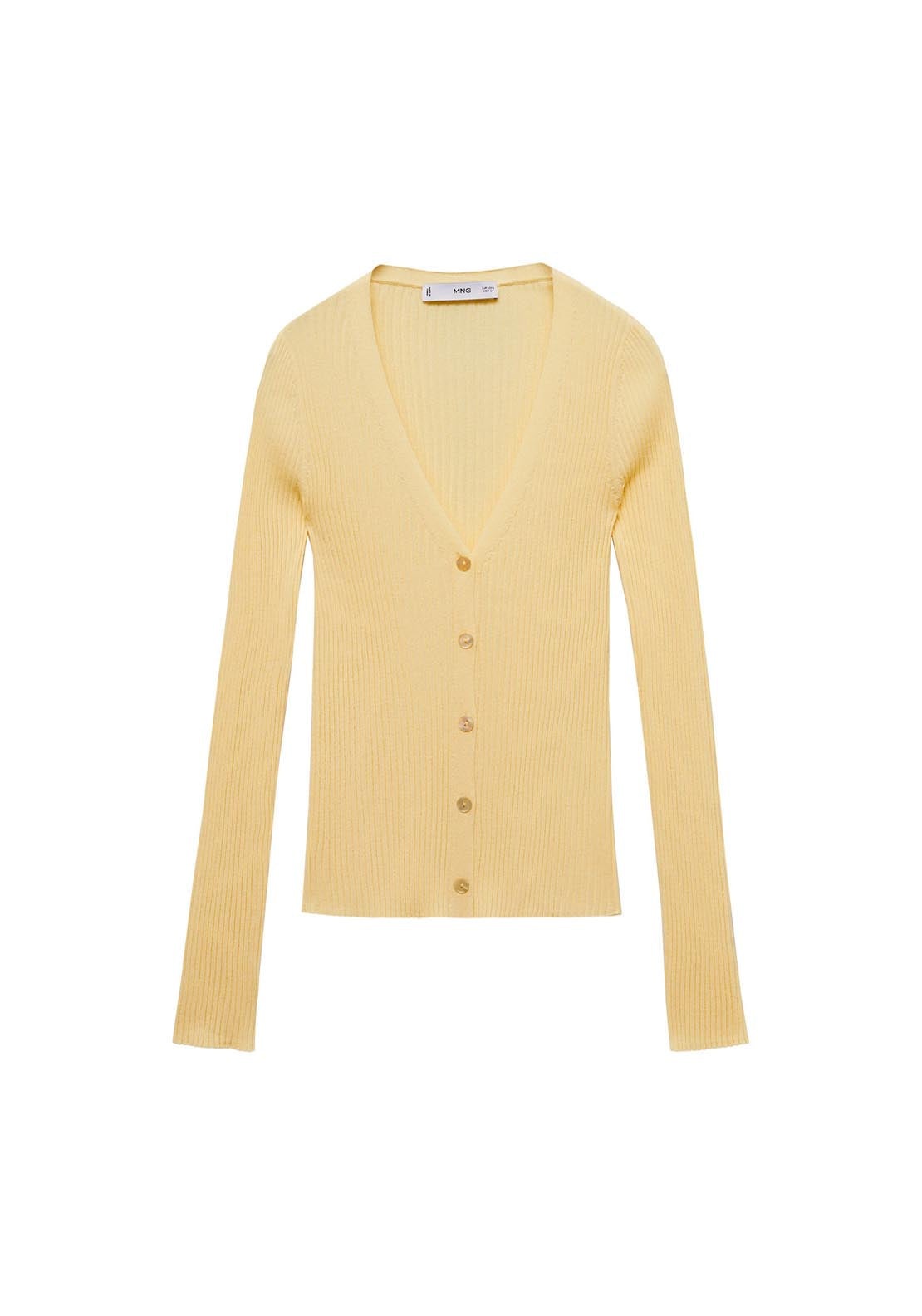 Mango V Neck Ribbed Knitted Cardigan - Light/pastel Yellow 6 Shaws Department Stores