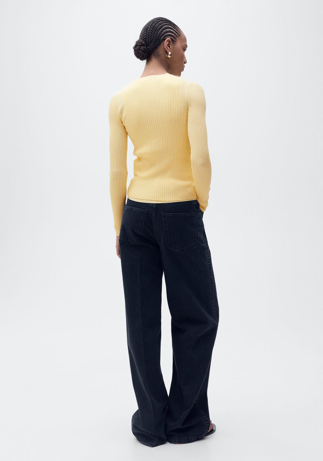 Mango V Neck Ribbed Knitted Cardigan - Light/pastel Yellow 2 Shaws Department Stores