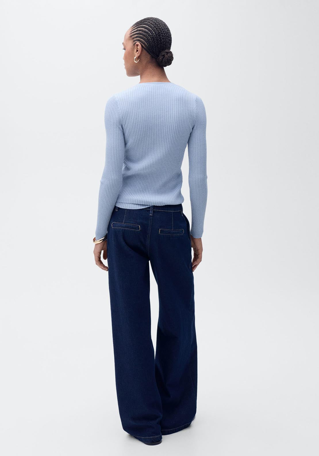 Mango V Neck Ribbed Knitted Cardigan - Light/pastel Blue 2 Shaws Department Stores