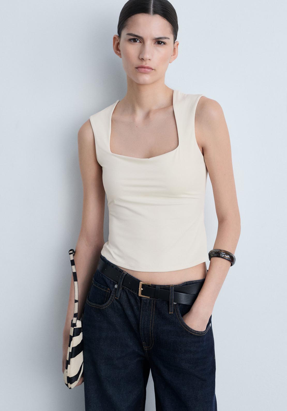 Mango Square Neck Strappy Top - Beige 1 Shaws Department Stores
