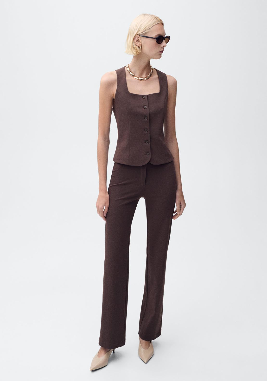 Mango Slim Fit Suit Waistcoat - Dark Brown 4 Shaws Department Stores