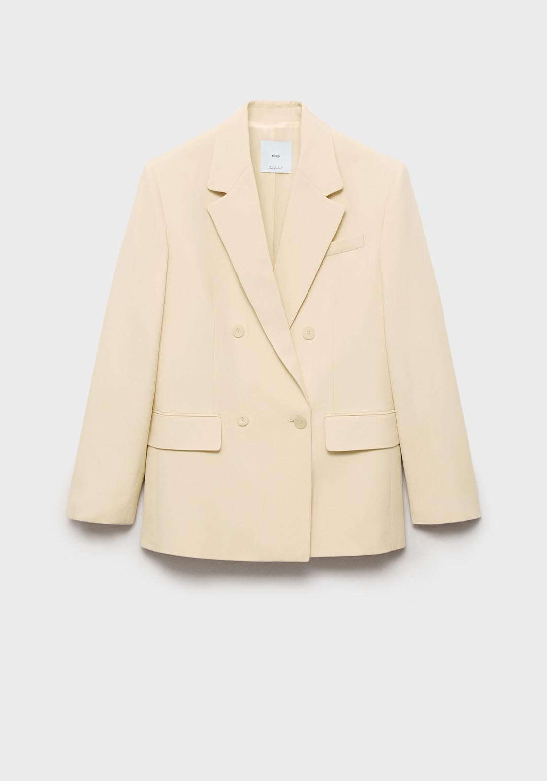 Mango Double-Breasted Suit Jacket - Light/pastel Yellow 8 Shaws Department Stores
