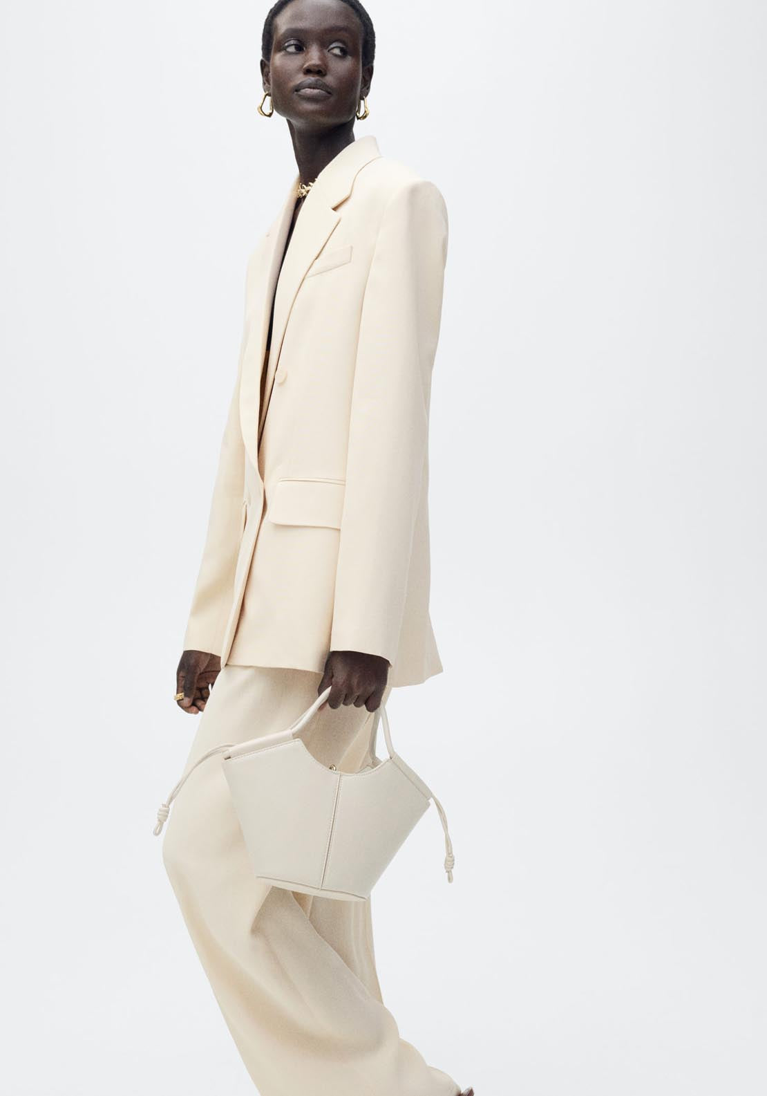 Mango Double-Breasted Suit Jacket - Light/pastel Yellow 3 Shaws Department Stores