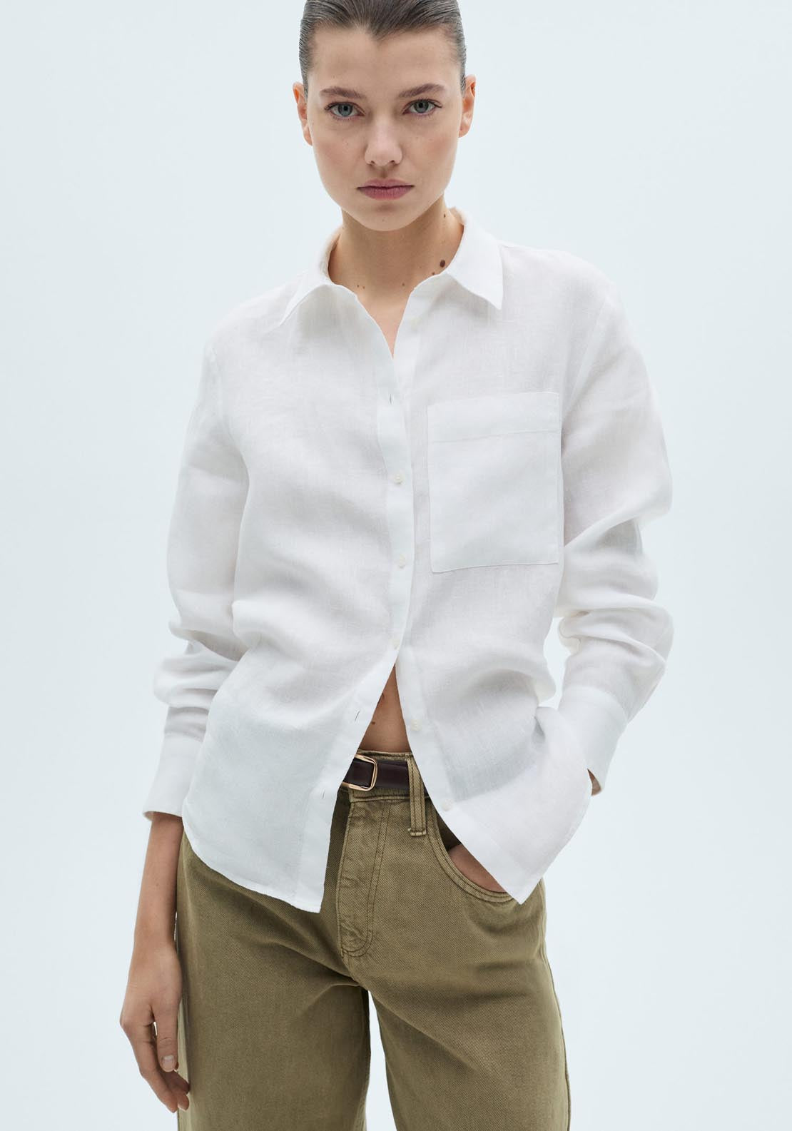Mango Pocket Linen Shirt - Beige 1 Shaws Department Stores