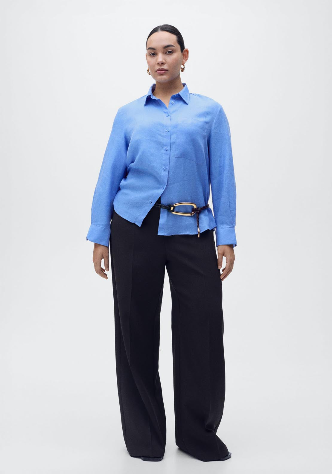 Mango Pocket Linen Shirt - Medium Blue 5 Shaws Department Stores