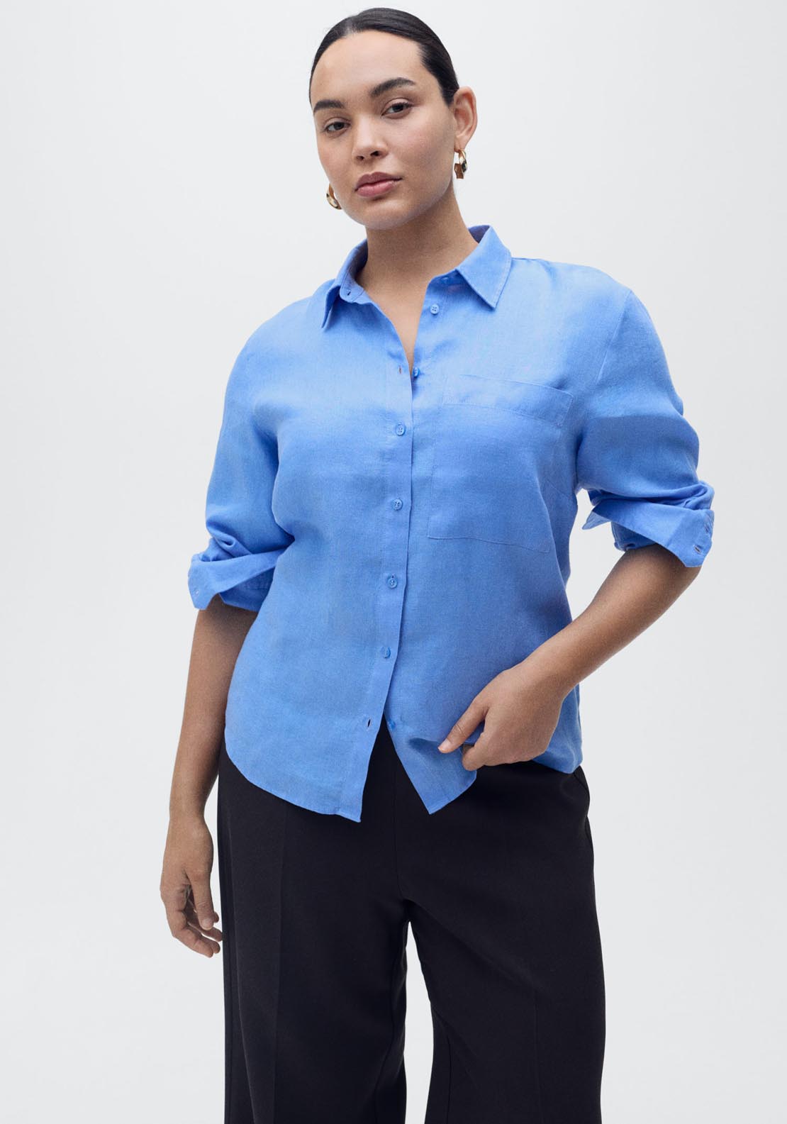 Mango Pocket Linen Shirt - Medium Blue 3 Shaws Department Stores