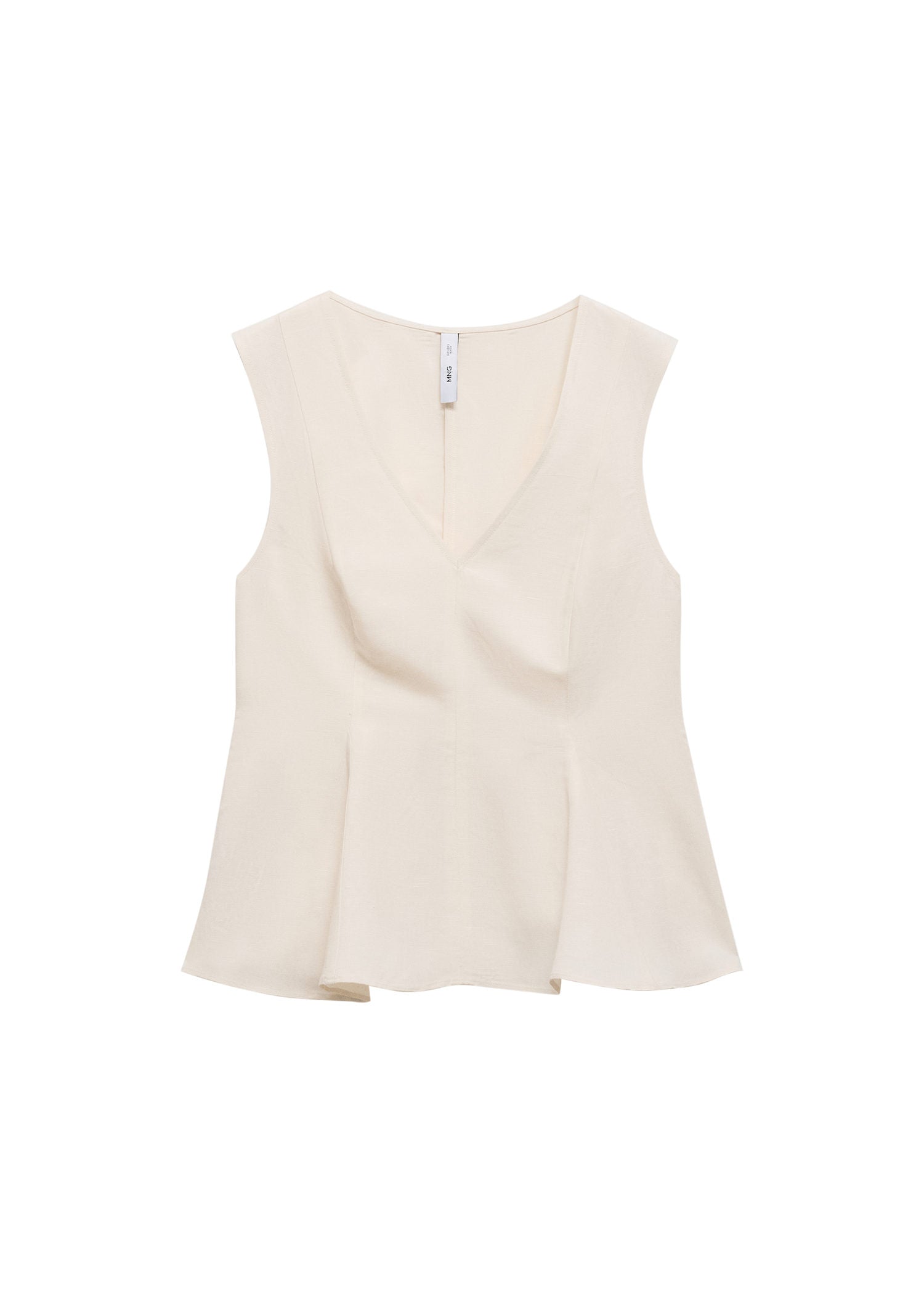 Mango Fitted linen blend top - Light Beige 8 Shaws Department Stores