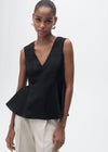 Fitted linen blend top - Black