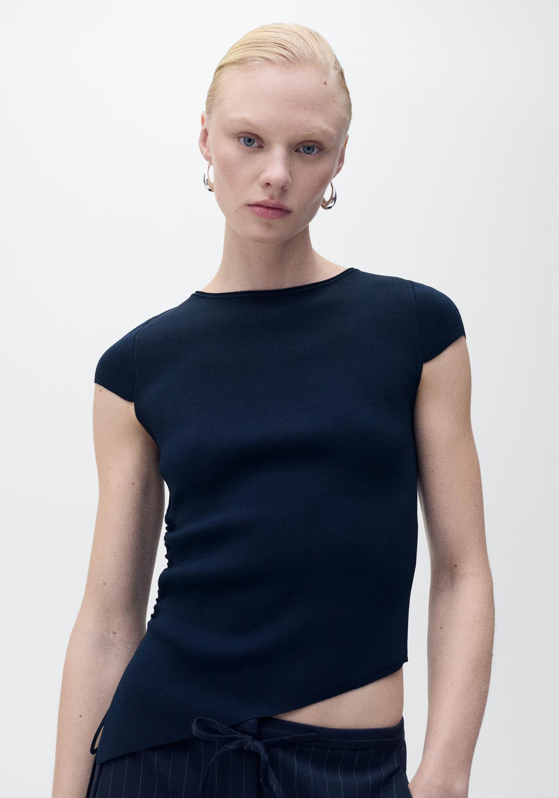 Mango Asymmetrical Low Knit Jersey - Navy 1 Shaws Department Stores
