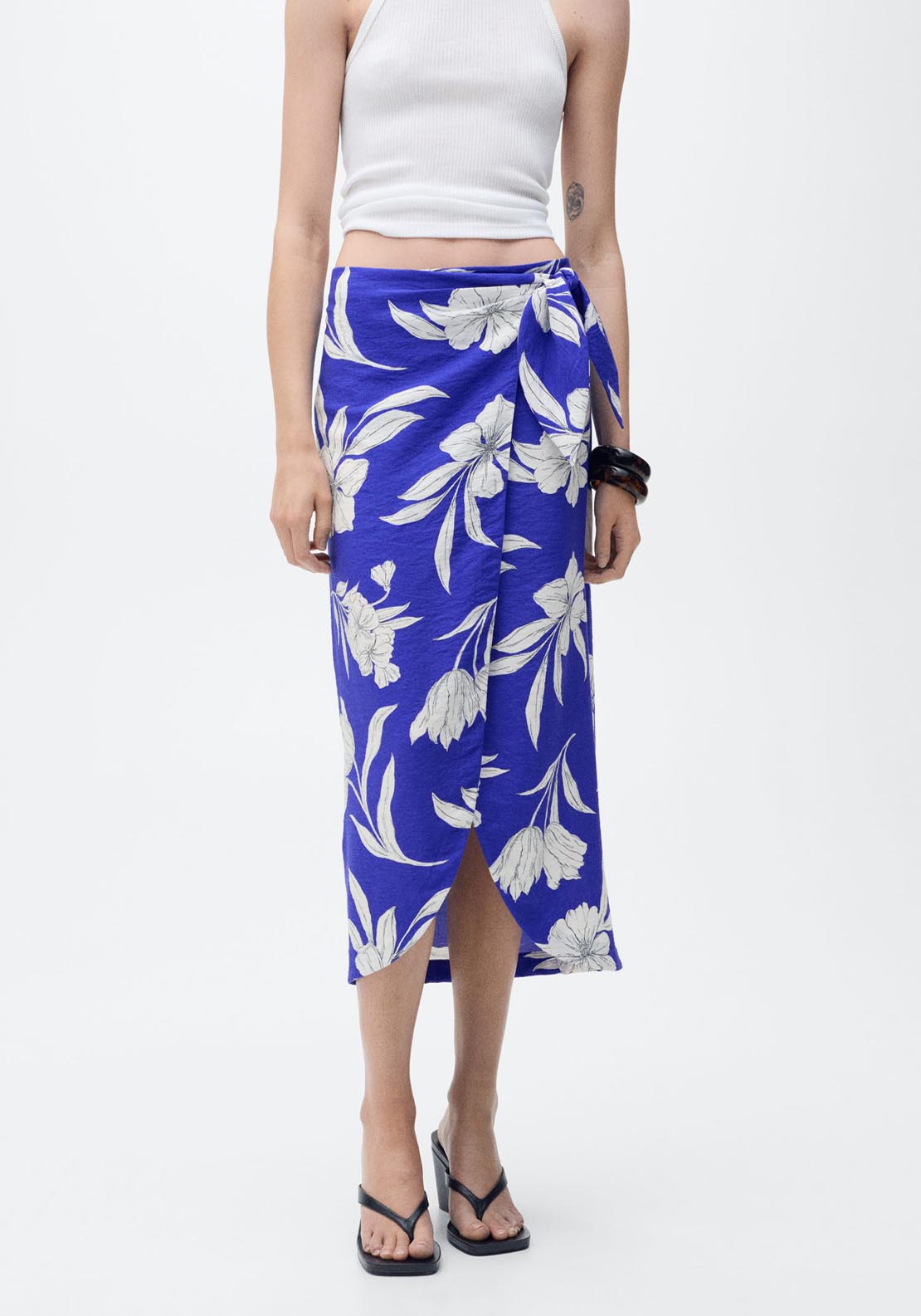 Mango Floral Sarong Skirt - Medium Blue 1 Shaws Department Stores