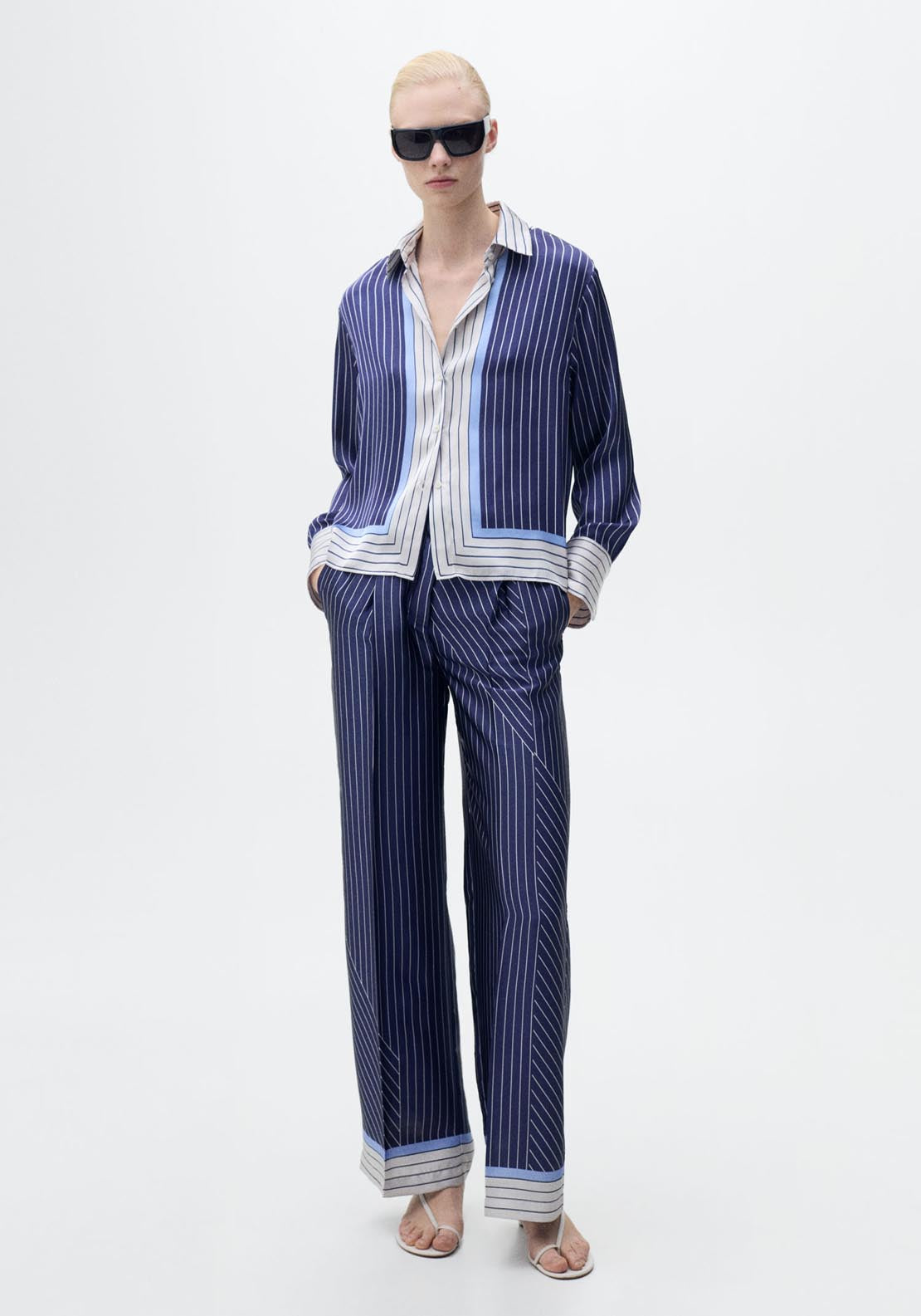Mango Satin Shirt With Combined Stripes - Medium Blue 5 Shaws Department Stores
