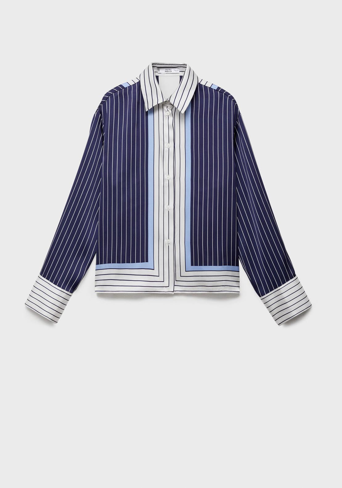 Mango Satin Shirt With Combined Stripes - Medium Blue 8 Shaws Department Stores