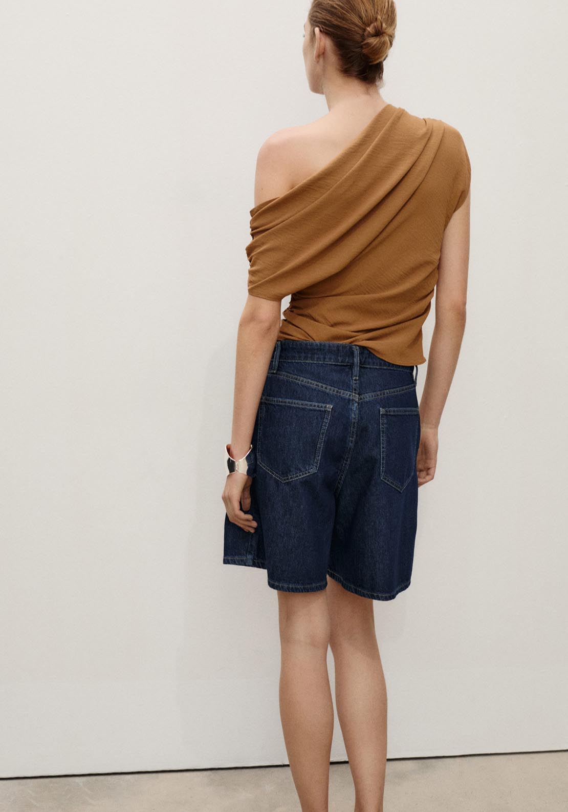Mango Mid Rise Denim Pleated Bermuda Shorts - Open Blue 2 Shaws Department Stores
