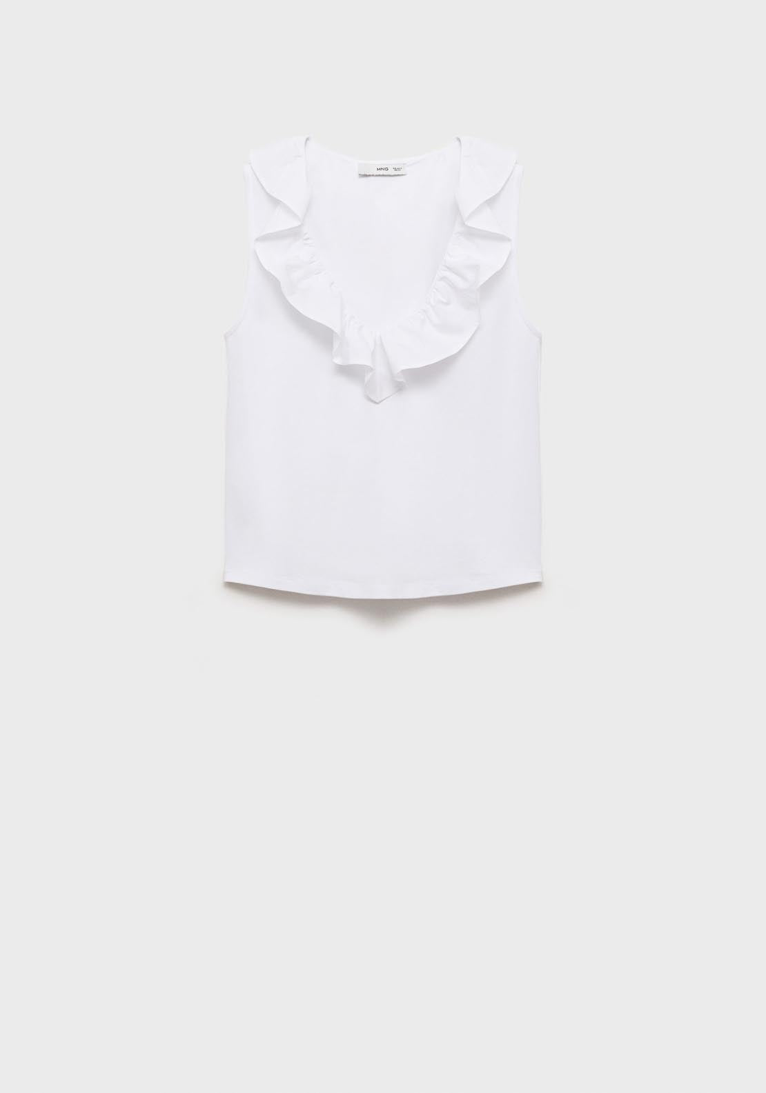 Mango V Neck Top With Ruffles - White 5 Shaws Department Stores