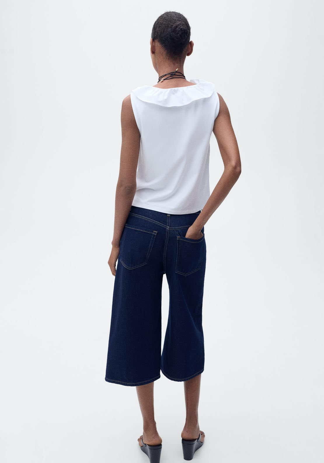Mango V Neck Top With Ruffles - White 2 Shaws Department Stores