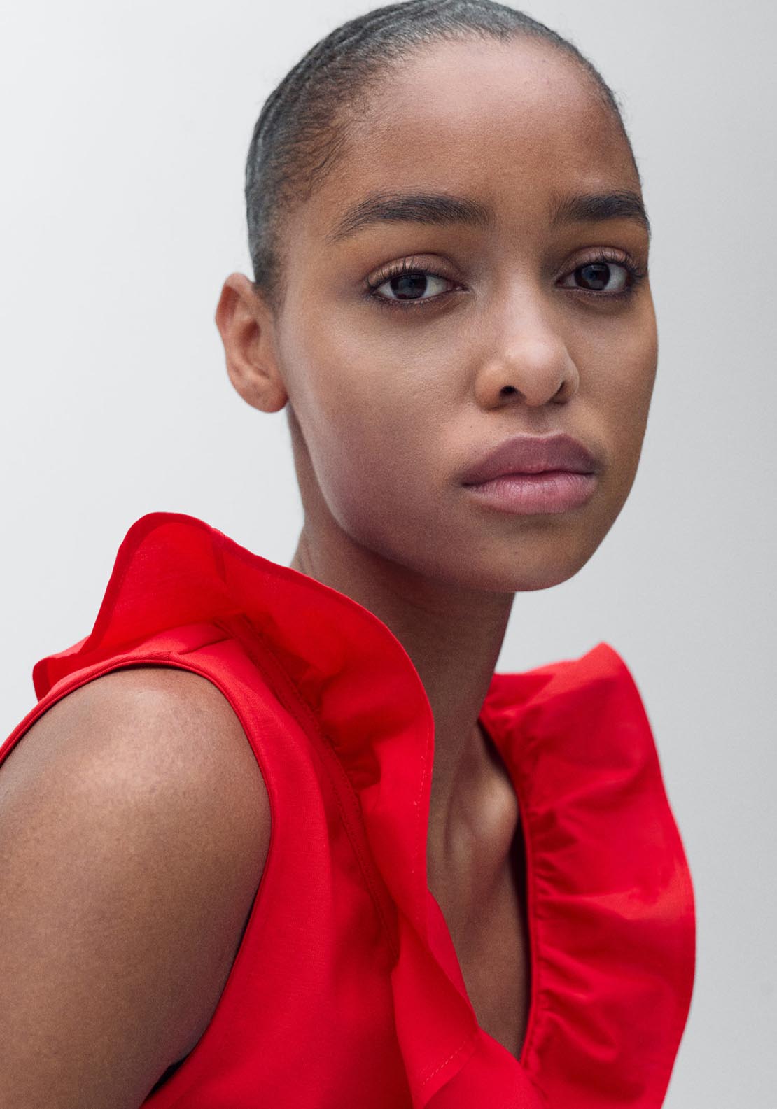 Mango V Neck Top With Ruffles - Red 3 Shaws Department Stores