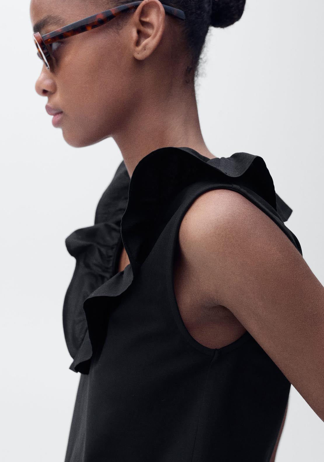 Mango V Neck Top With Ruffles - Black 3 Shaws Department Stores
