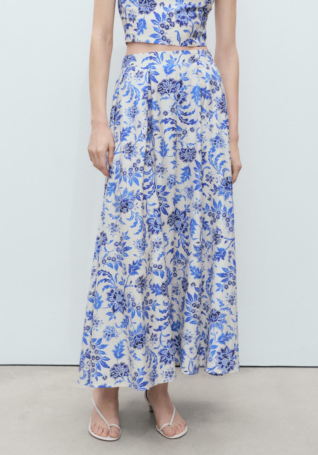 Mango Long Floral Flared Skirt - Beige 1 Shaws Department Stores