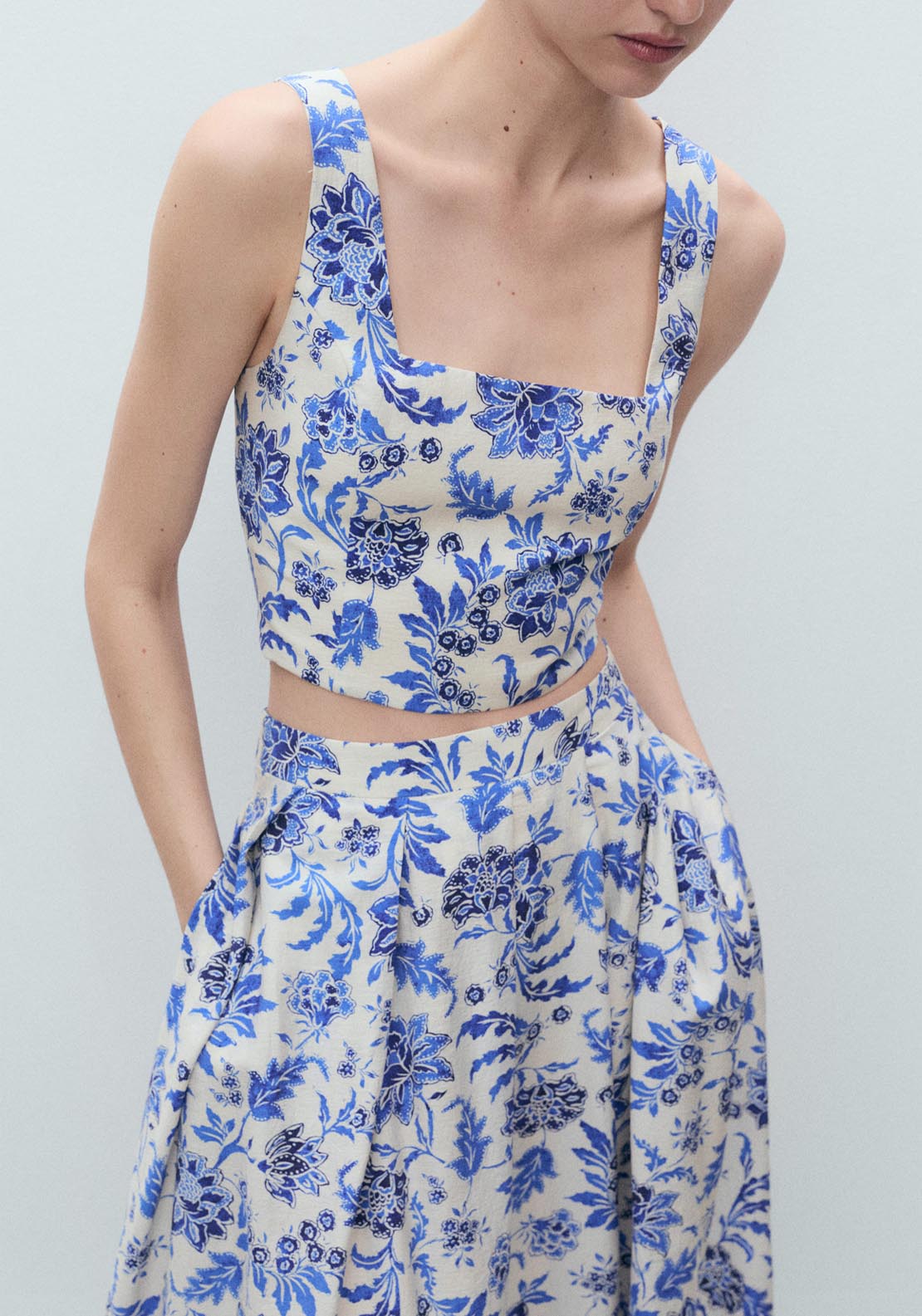 Mango Long Floral Flared Skirt - Beige 4 Shaws Department Stores