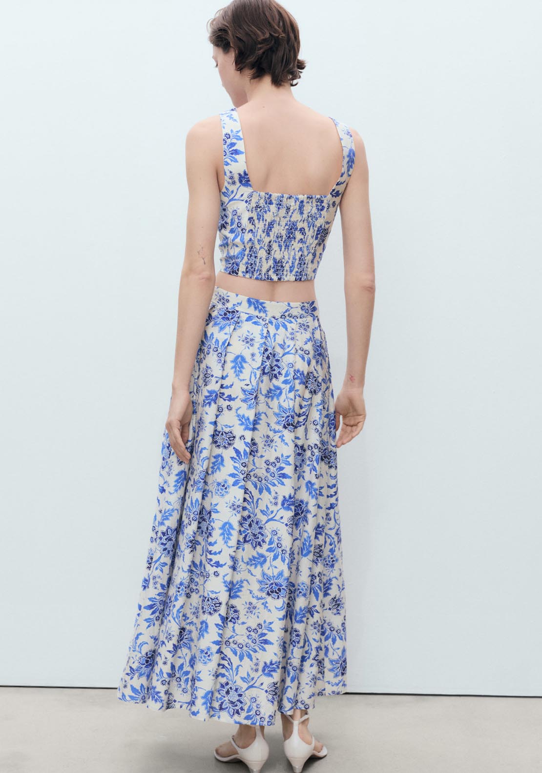Mango Long Floral Flared Skirt - Beige 2 Shaws Department Stores