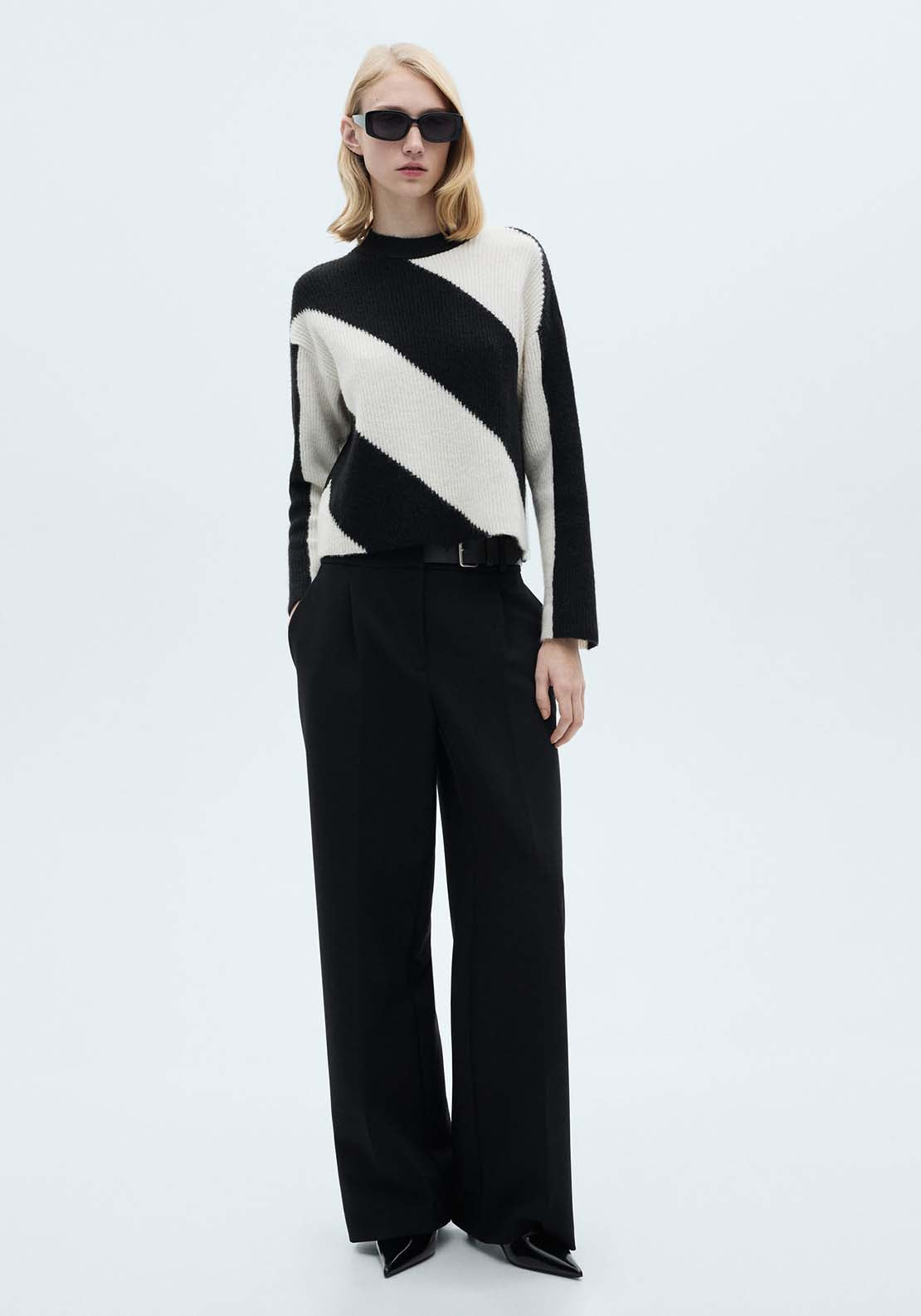 Mango Knit striped sweater - Black 4 Shaws Department Stores