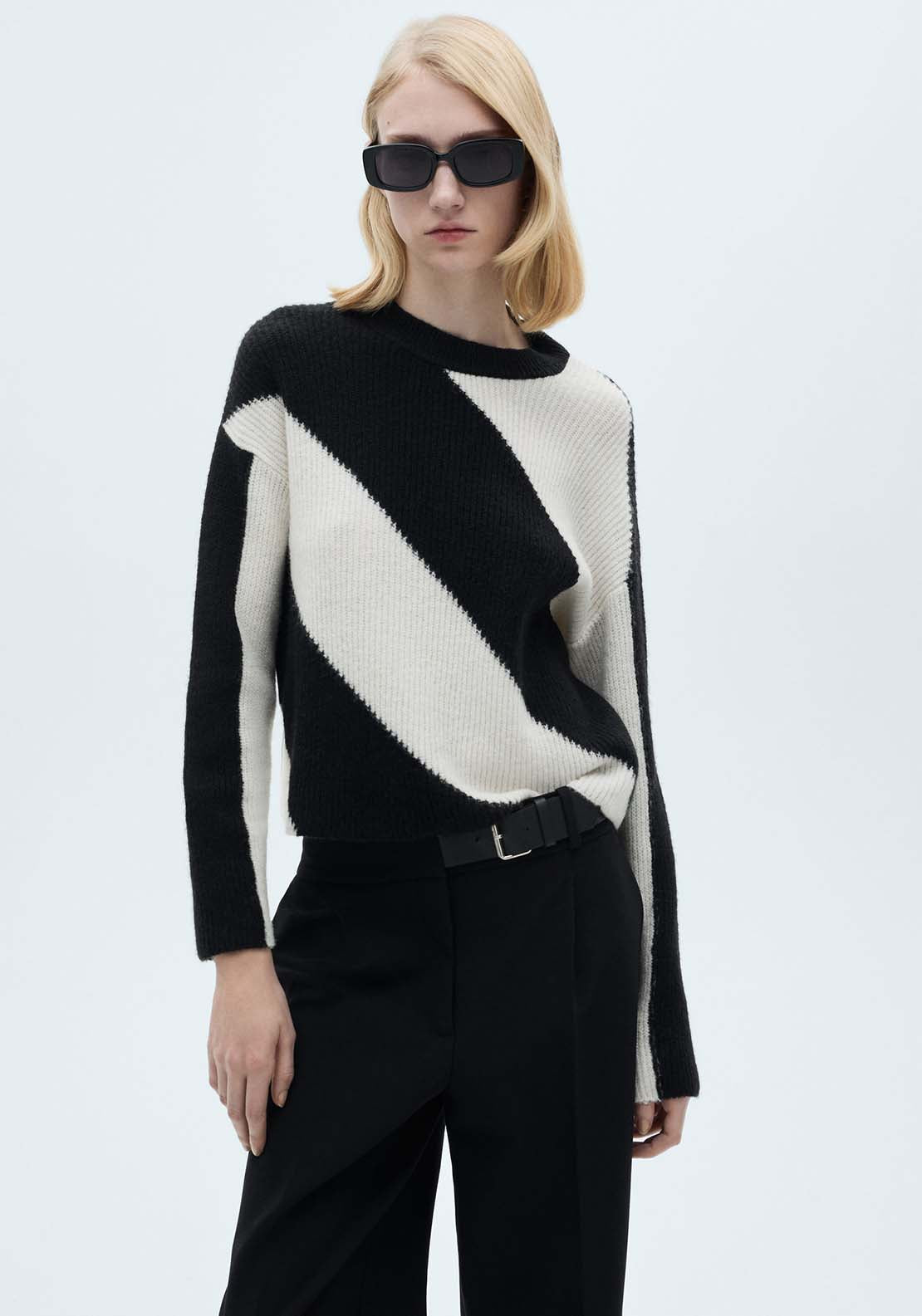 Mango Knit striped sweater - Black 2 Shaws Department Stores