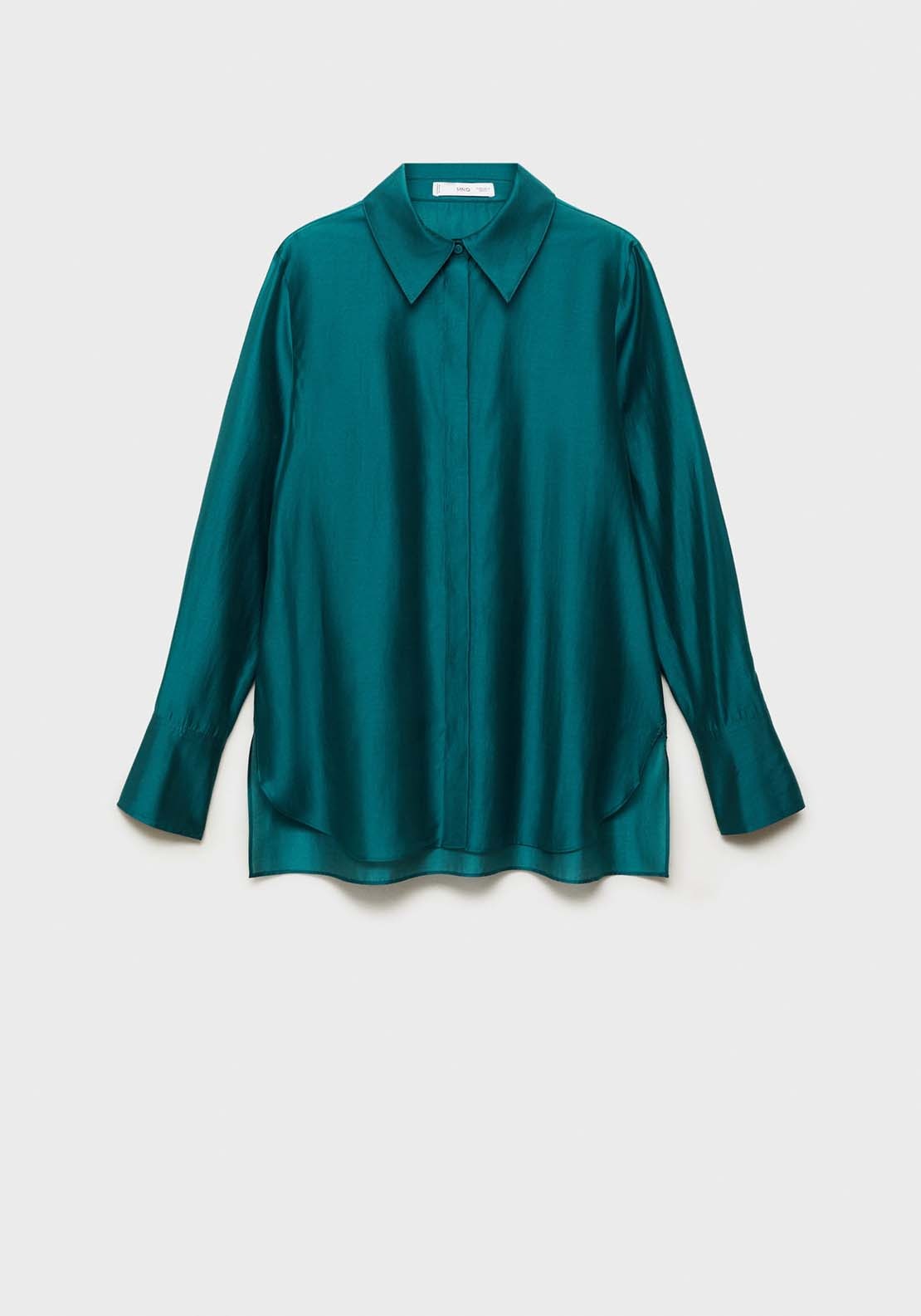 Mango Satin shirt with hidden buttons - Medium Brown 8 Shaws Department Stores