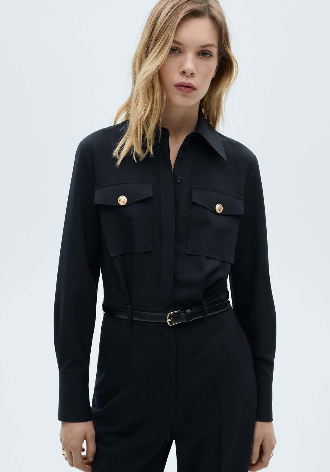 Mango Straight jumpsuit with belt - Navy 2 Shaws Department Stores