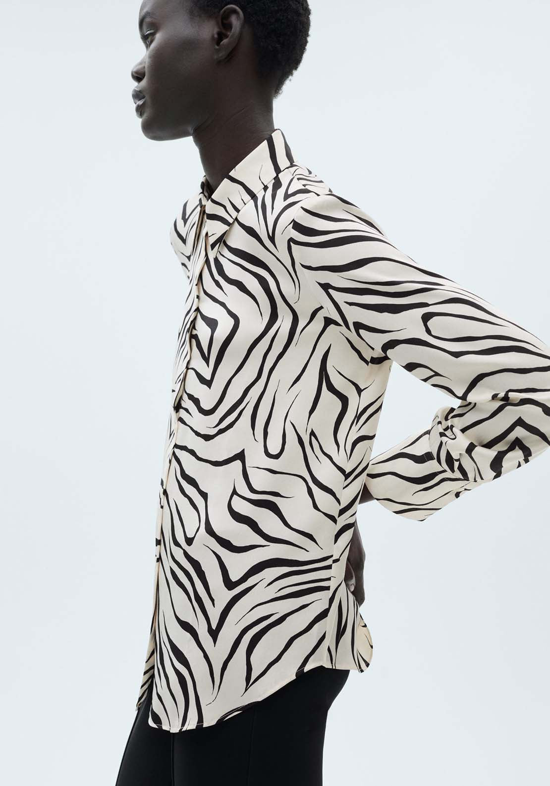 Mango Satin print shirt - Light Beige 2 Shaws Department Stores