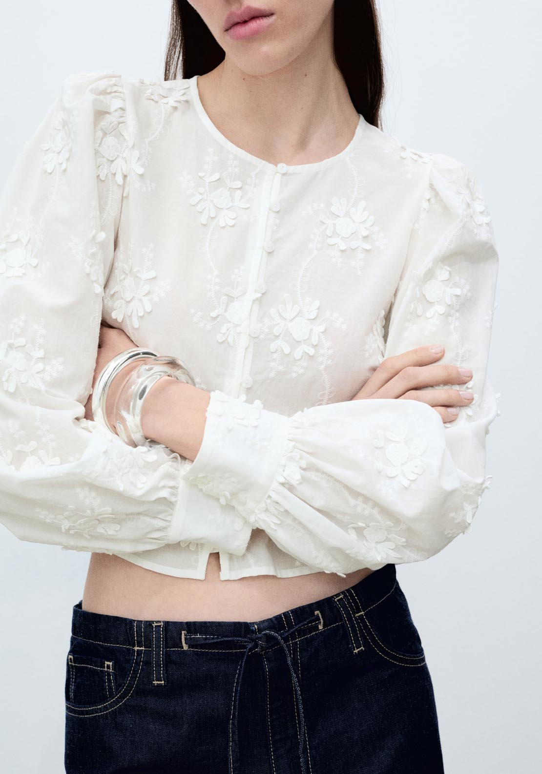 Mango Embroidered Flower Blouse - Beige 3 Shaws Department Stores