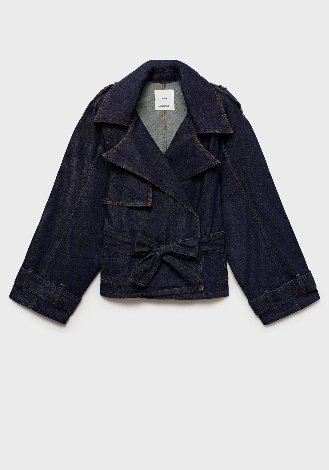 Mango Short denim trench with belt - Open Blue 7 Shaws Department Stores