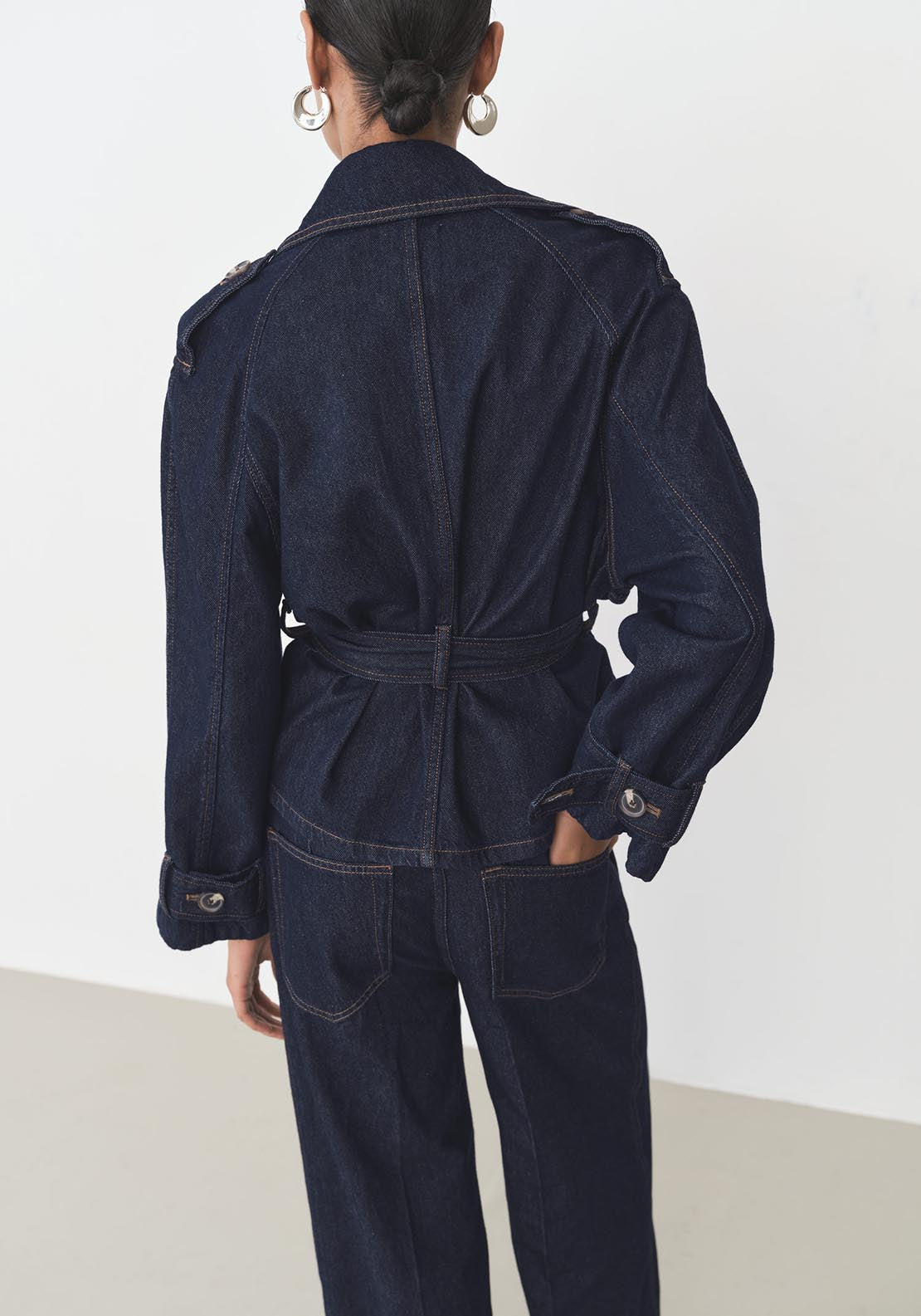 Mango Short denim trench with belt - Open Blue 3 Shaws Department Stores