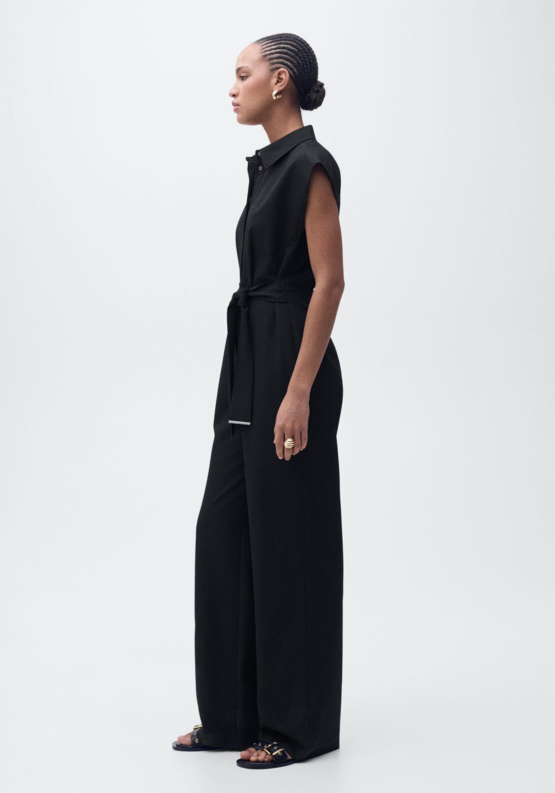 Mango Straight-fit jumpsuit with belt - Black 2 Shaws Department Stores