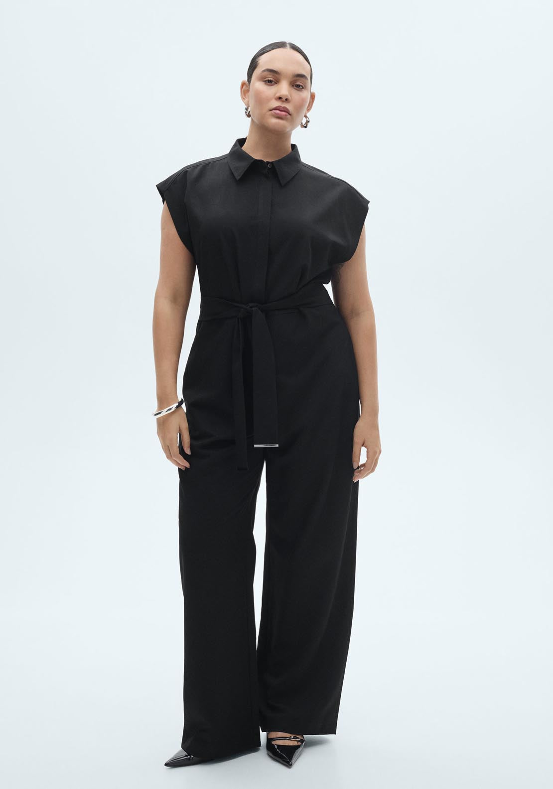 Mango Straight-fit jumpsuit with belt - Black 5 Shaws Department Stores