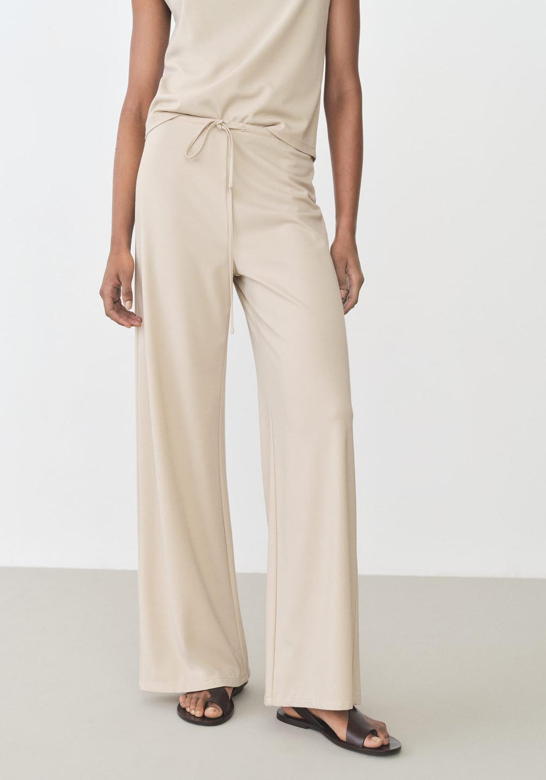 Wide Leg Trousers With Elastic Waist Brown – Shaws