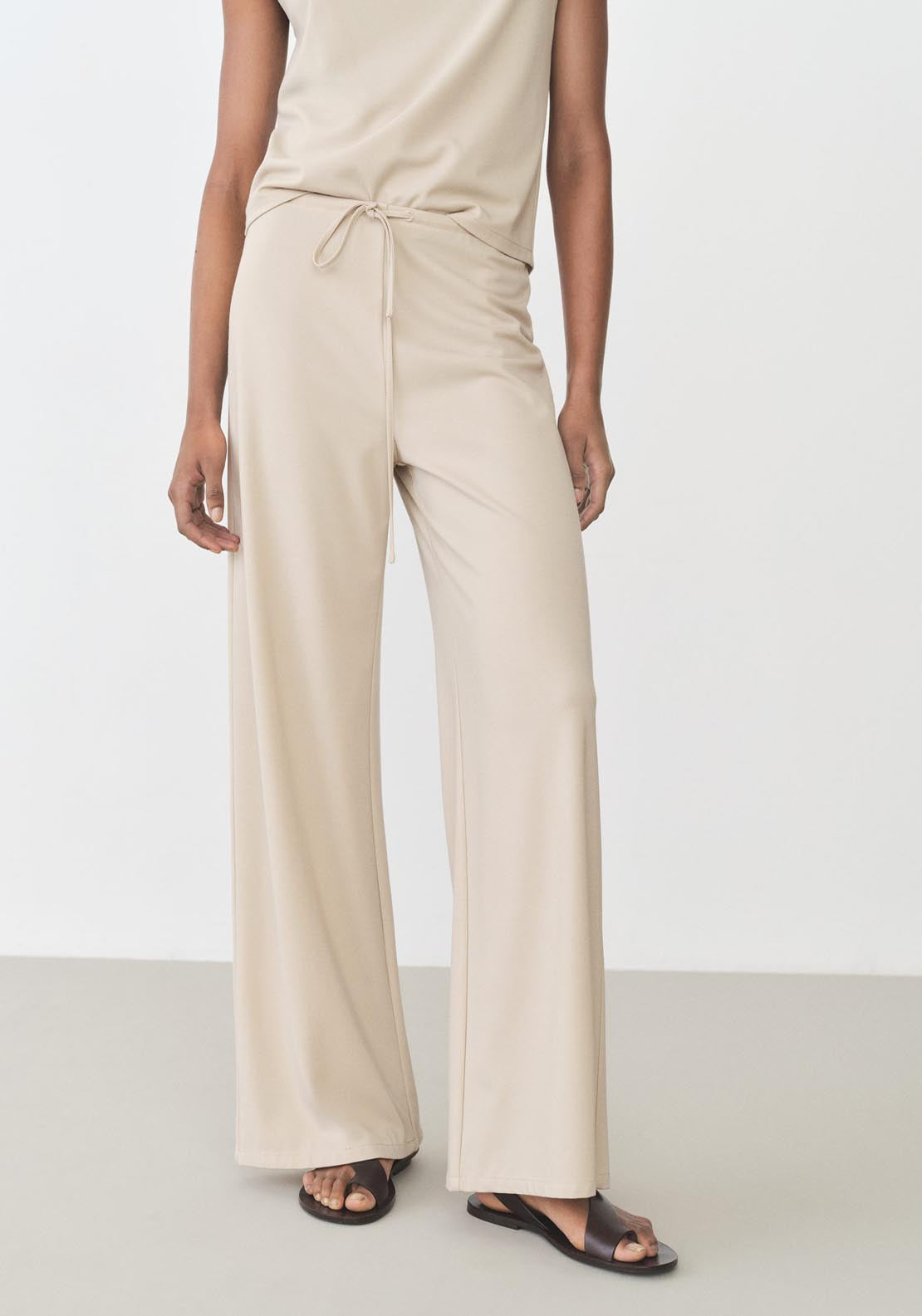 Mango Wide Leg Trousers With Elastic Waist - Light/pastel Brown 1 Shaws Department Stores