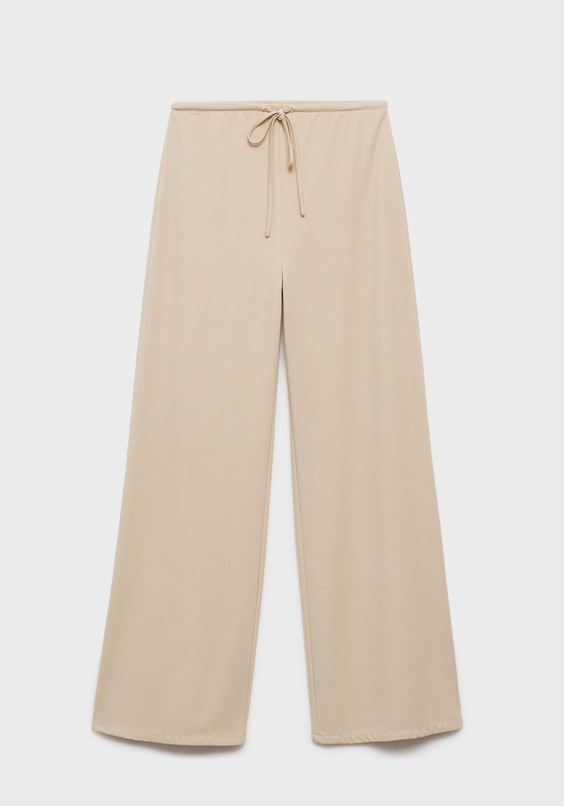 Mango Wide Leg Trousers With Elastic Waist - Light/pastel Brown 9 Shaws Department Stores