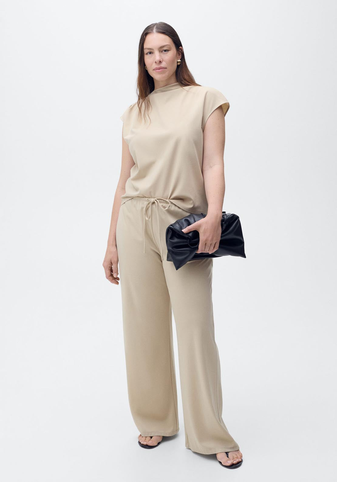 Mango Wide Leg Trousers With Elastic Waist - Light/pastel Brown 5 Shaws Department Stores