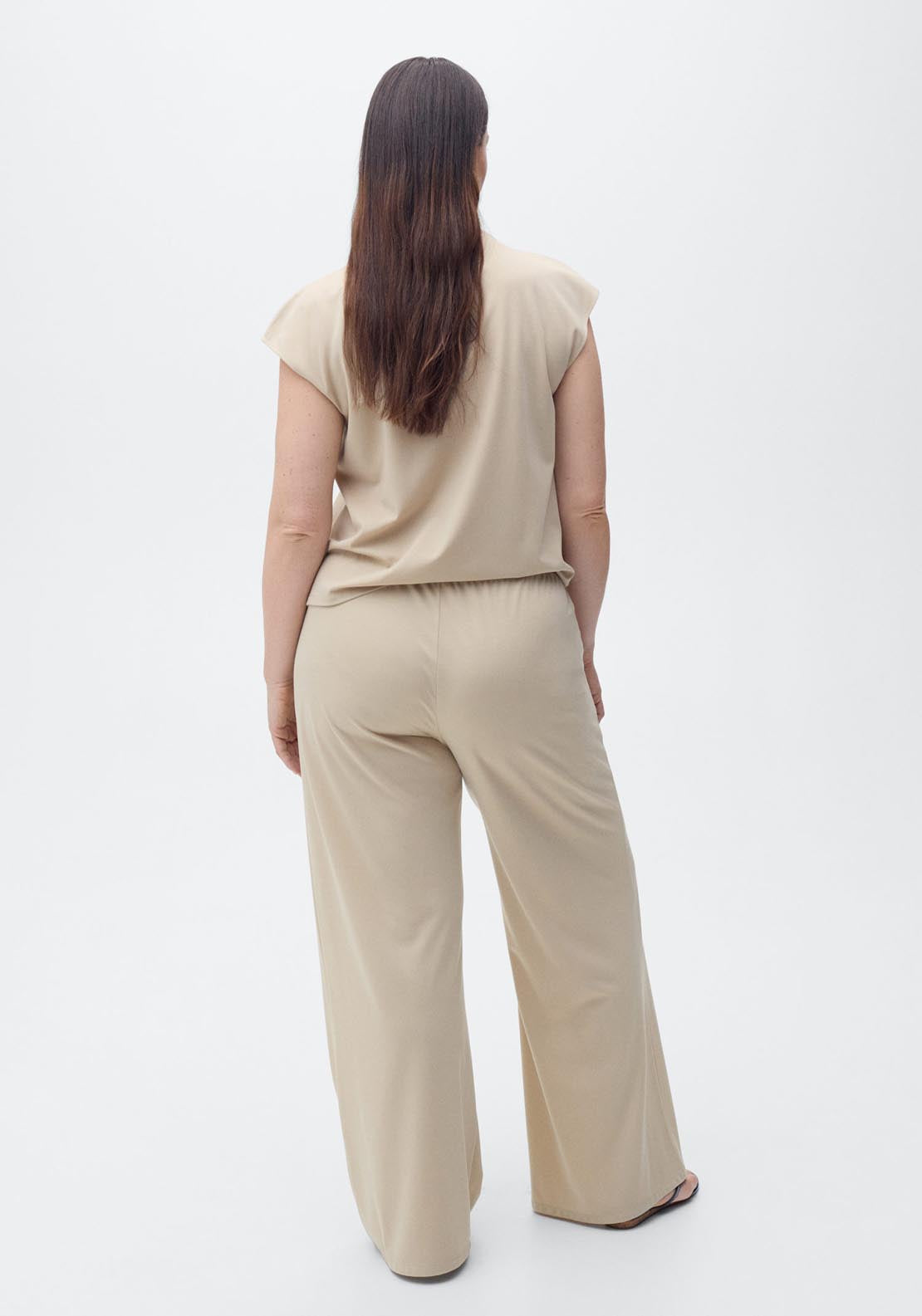 Mango Wide Leg Trousers With Elastic Waist - Light/pastel Brown 6 Shaws Department Stores