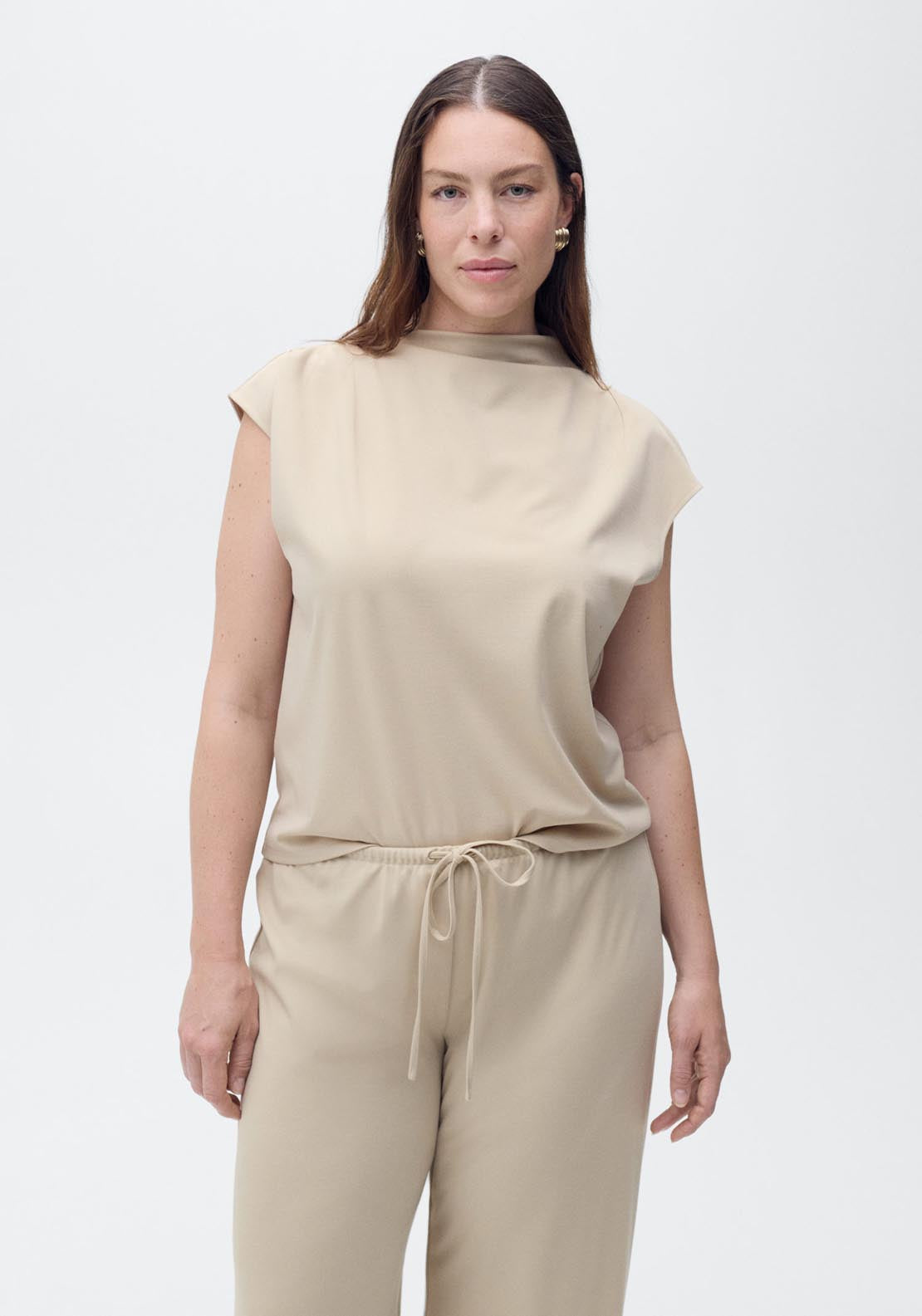 Mango Wide Leg Trousers With Elastic Waist - Light/pastel Brown 7 Shaws Department Stores
