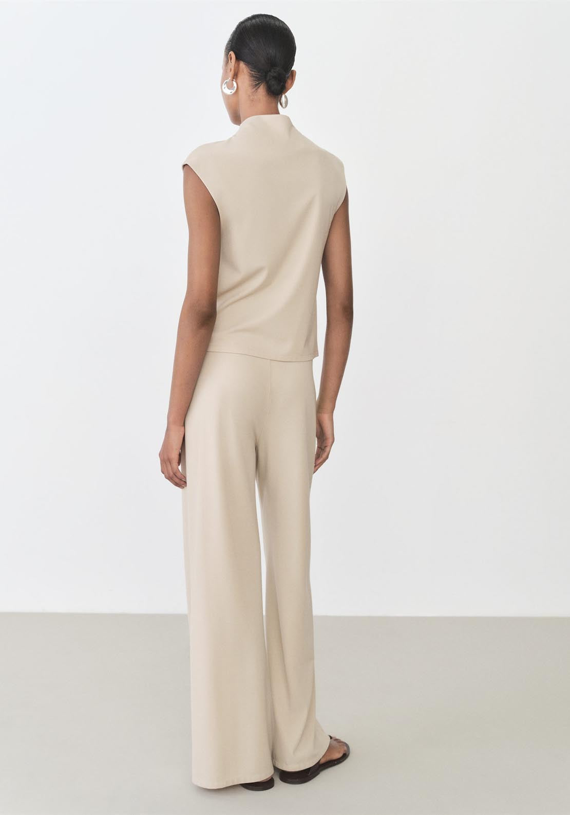Mango Wide Leg Trousers With Elastic Waist - Light/pastel Brown 2 Shaws Department Stores