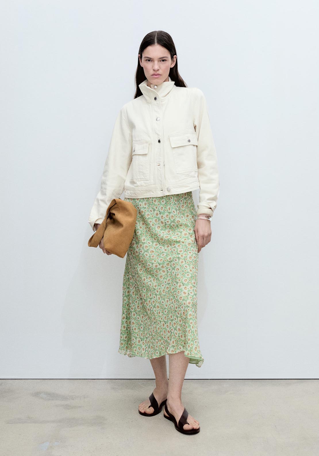 Mango Long floral flared skirt - Light/pastel Green 2 Shaws Department Stores