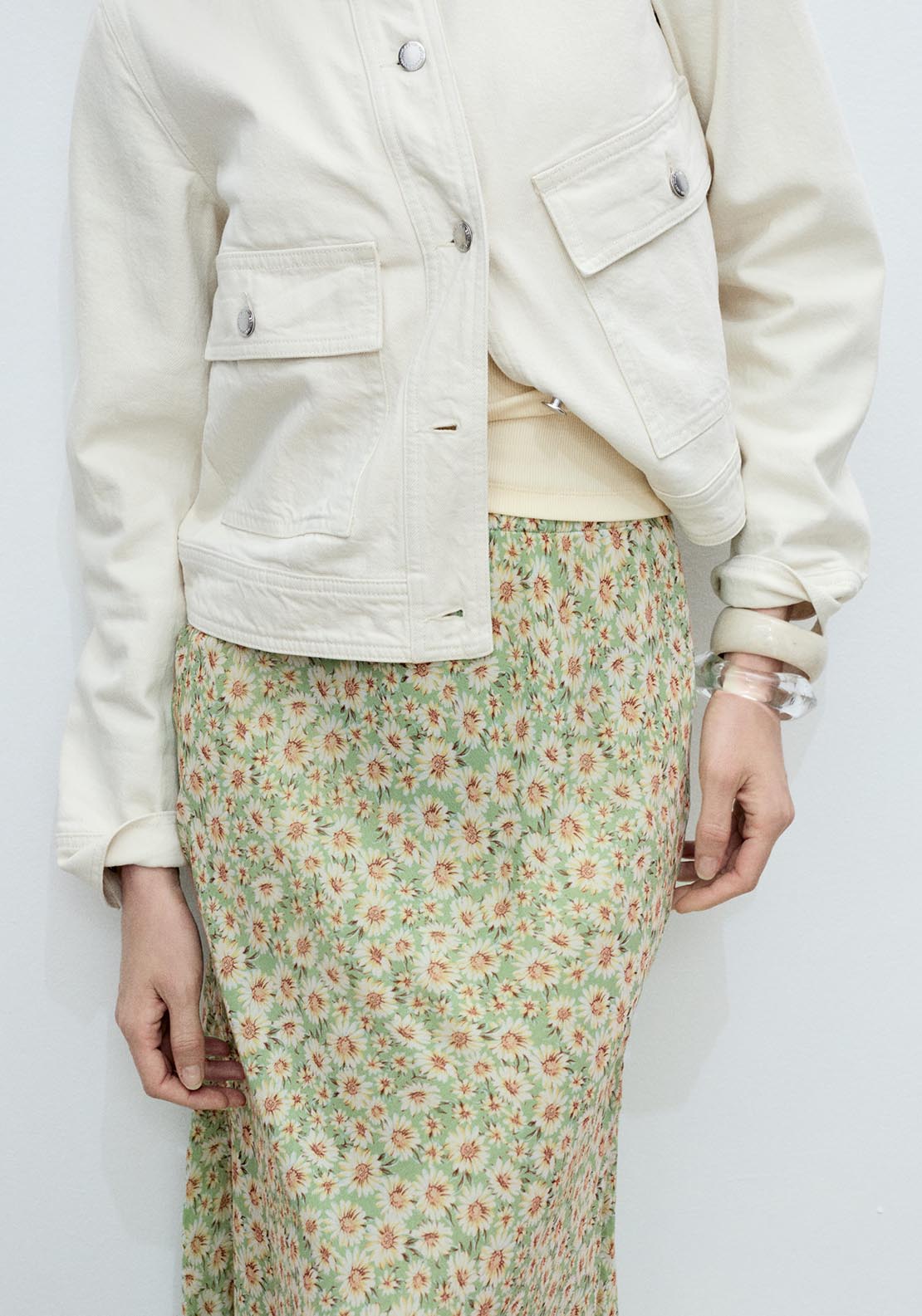 Mango Long floral flared skirt - Light/pastel Green 9 Shaws Department Stores