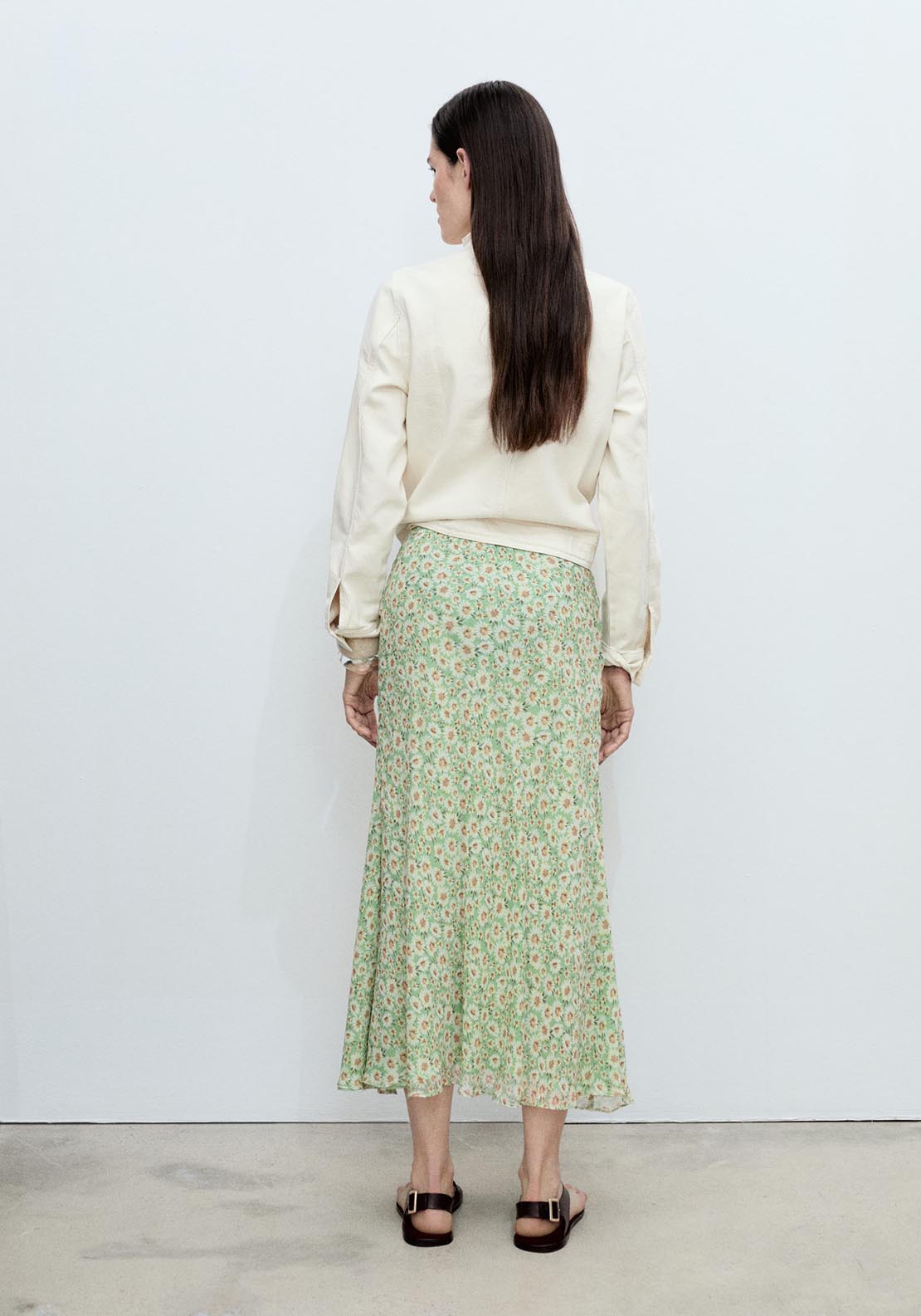 Mango Long floral flared skirt - Light/pastel Green 3 Shaws Department Stores