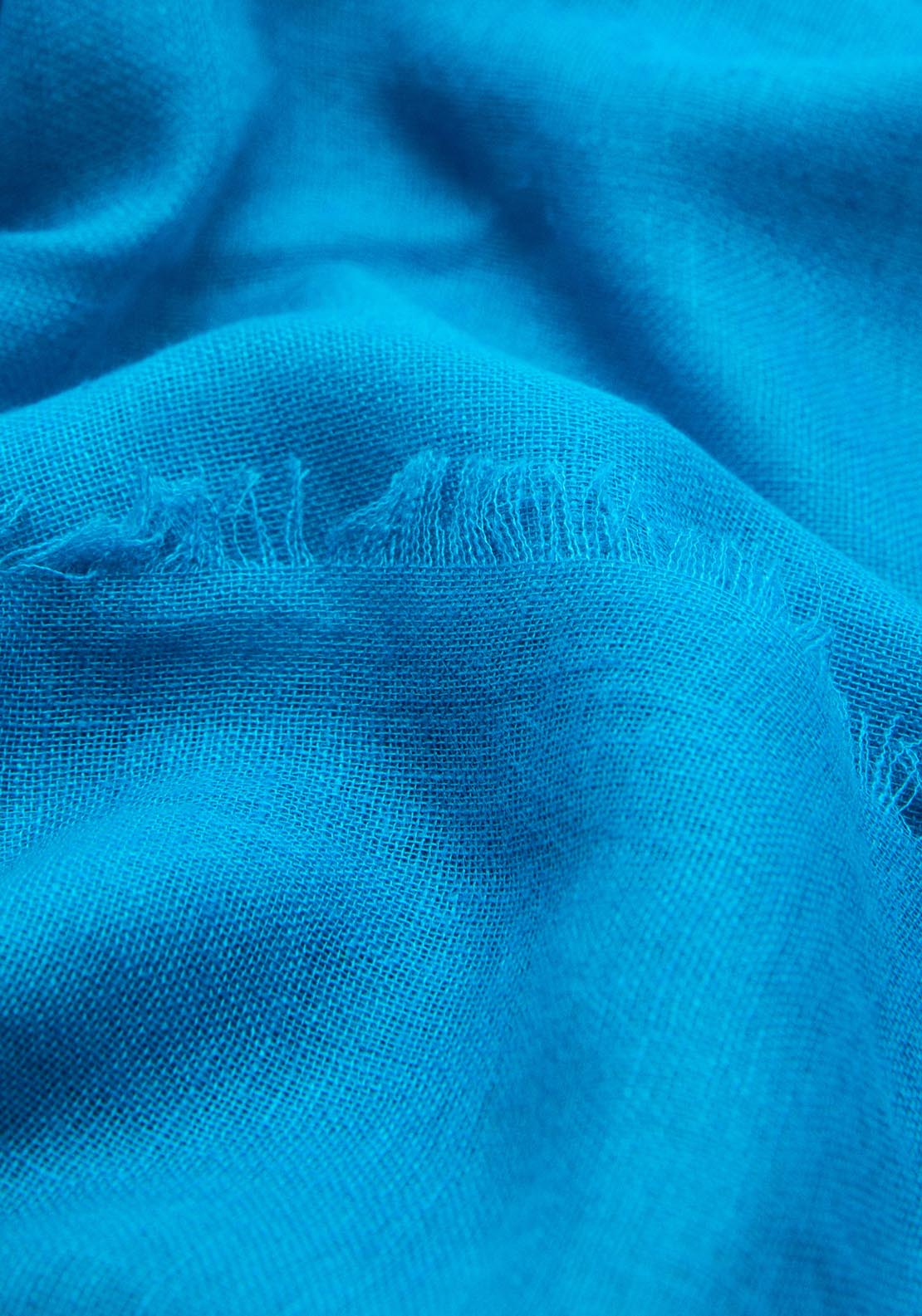 Mango Linen Blend Scarf With Frayed Ends - Medium Blue 2 Shaws Department Stores